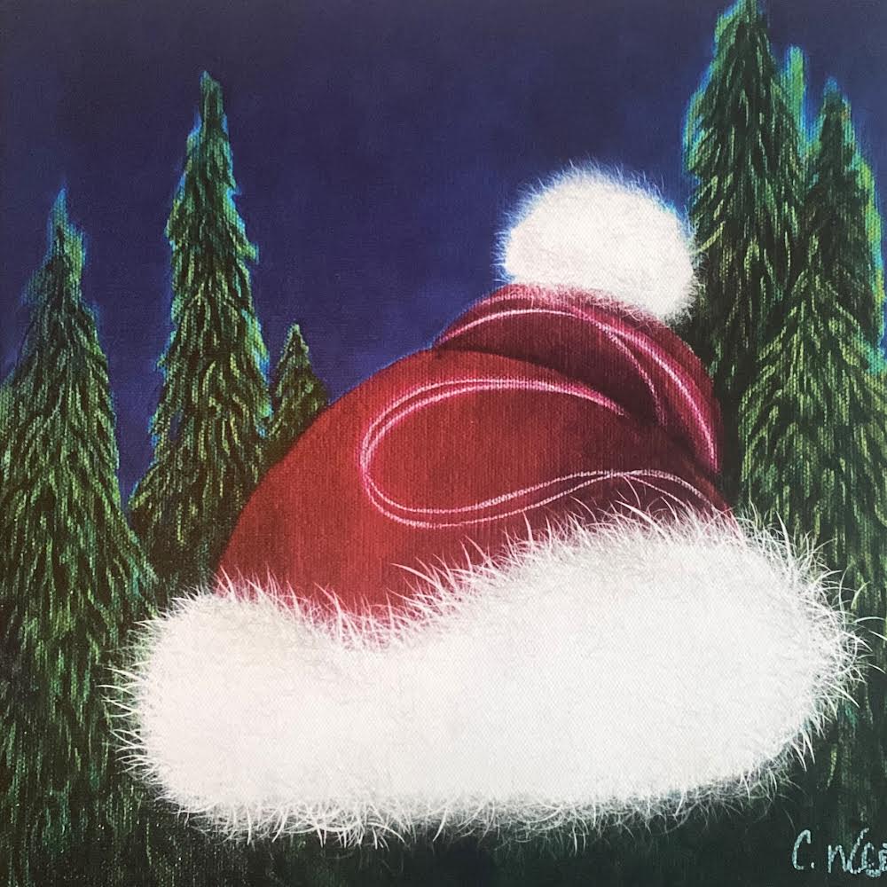 red winter touque acrylic painting